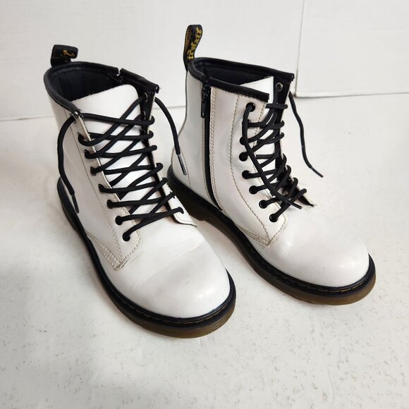Dr. Martens Women's Size 4 White Leather Combat Boots Lace-Up & Side Zip AirWair - Picture 1 of 8
